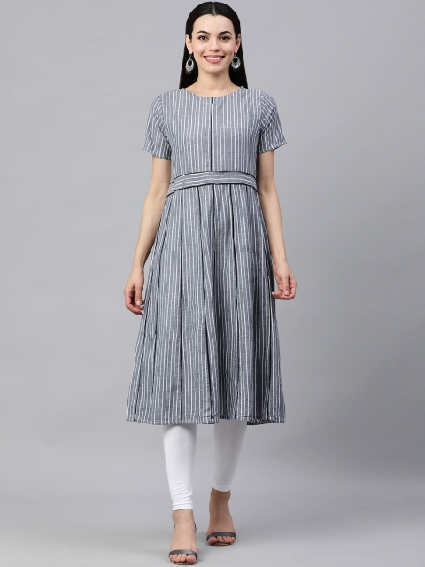 

KALINI Women White & Grey Striped Kurta