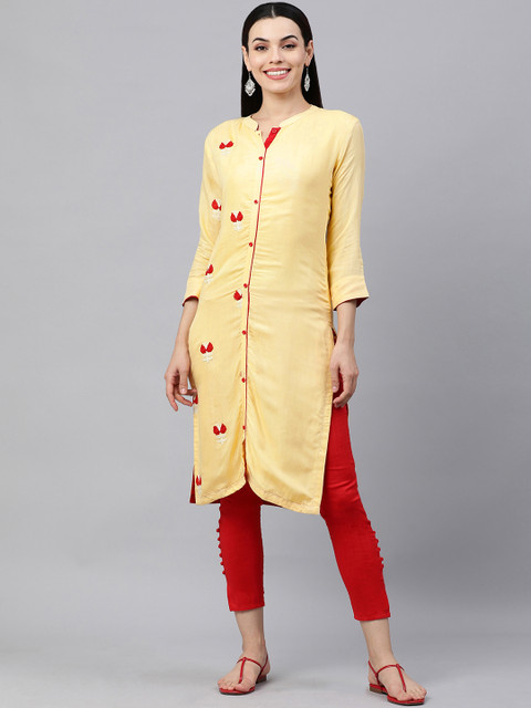 

KALINI Women Yellow Embroidered Kurta