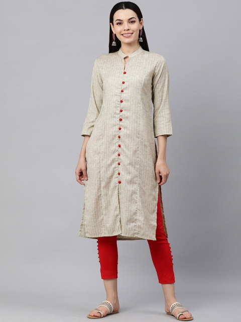 

KALINI Women Grey Striped Pure Cotton Kurta