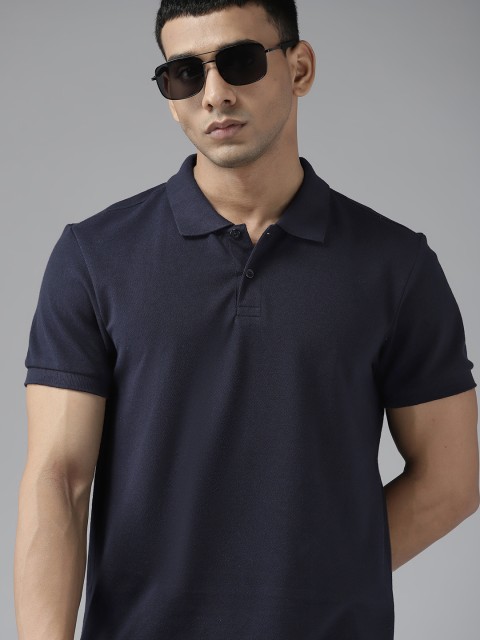 

Roadster Men Navy Blue Pure Cotton Solid Polo Collar T-shirt