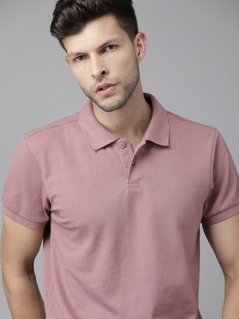 

Roadster Men Mauve Pure Cotton Solid Polo Collar T-shirt