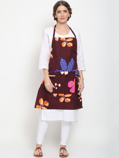 

GRACIT Maroon Red Floral Printed Apron with Napkin