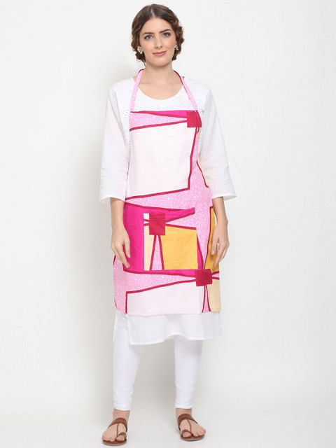 

GRACIT Pink & White Printed Cotton Apron With Napkin