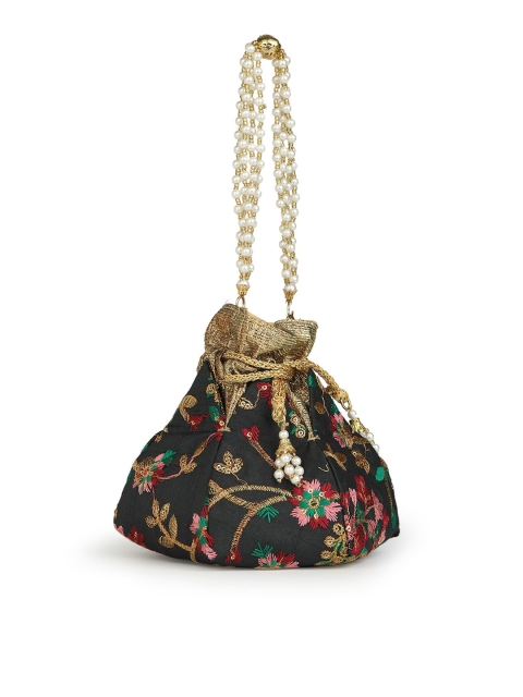 

gaura pakhi Black & Pink Embroidered Potli Clutch