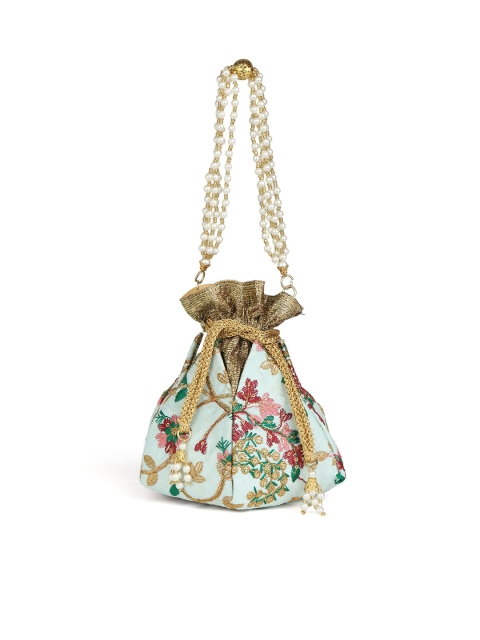 

gaura pakhi White & Gold-Toned Embroidered Potli Clutch
