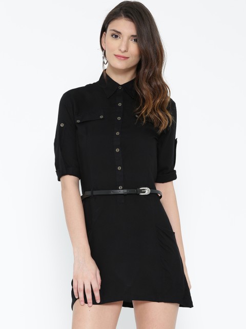 

Noi Women Black Solid Mini Shirt Dress
