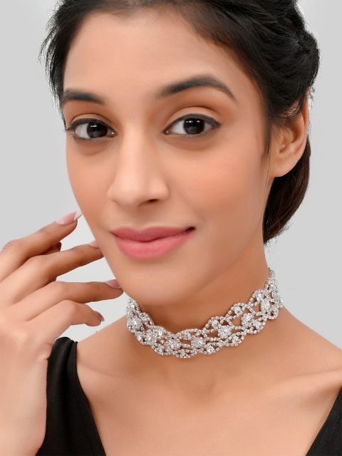 

AQUASTREET White & Silver-Plated Choker Necklace
