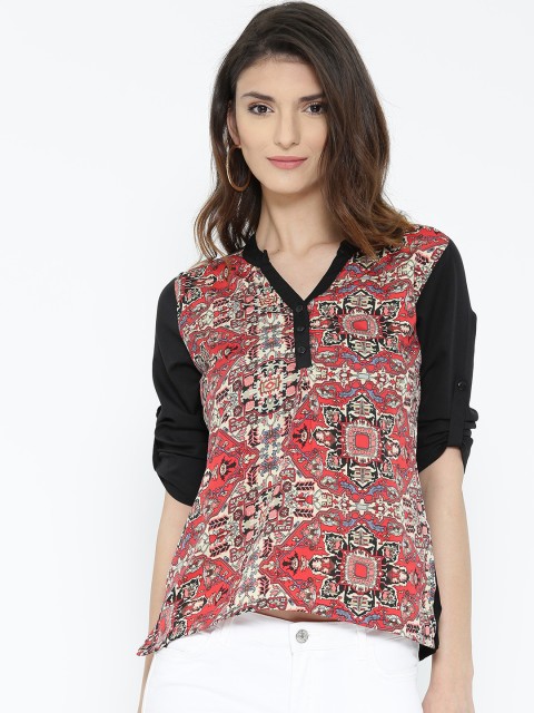 

Noi Women Black & Red Printed Shirt Style Top