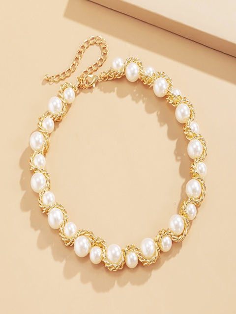 

AQUASTREET Gold-Plated & White Pearl Studded Necklace
