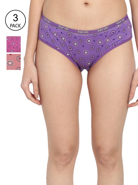 

Fleurt Women Pack Of 3 Assorted Printed Pure Cotton Briefs