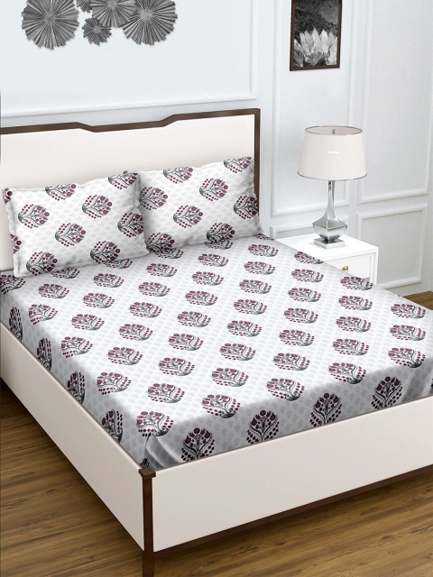 

BELLA CASA White & Pink Floral 180 TC King Bedsheet with 2 Pillow Covers