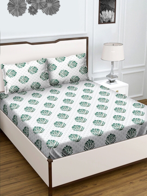 

BELLA CASA Teal & White Floral 180 TC King Bedsheet with 2 Pillow Covers