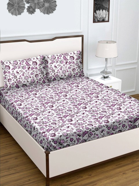 

BELLA CASA Pink & Pink Floral 180 TC King Bedsheet with 2 Pillow Covers