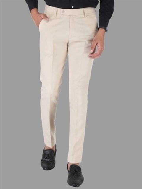 

Srey trends Men Cream-Coloured Smart Slim Fit High-Rise Trousers