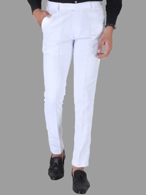 

Srey trends Men White Smart Slim Fit High-Rise Trousers