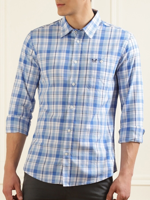

Crew Clothing Men Blue Slim Fit Checked Casual Shirt