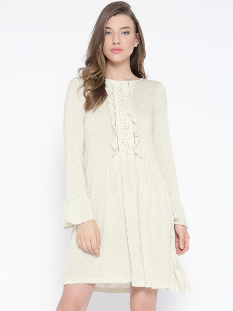 

SCOUP Women Beige Solid Fit & Flare Dress