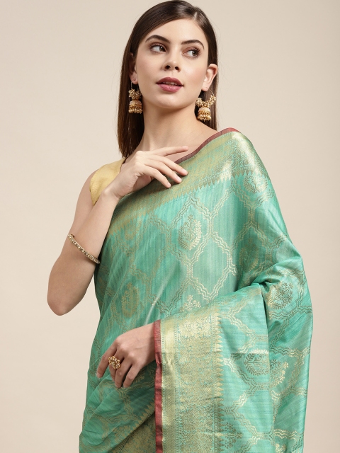 

SANGAM PRINTS Green Woven Design Silk Blend Saree