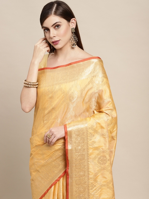

SANGAM PRINTS Yellow Woven Design Zari Saree