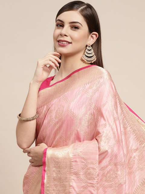 SANGAM PRINTS Pink Woven Design Silk Blend Saree