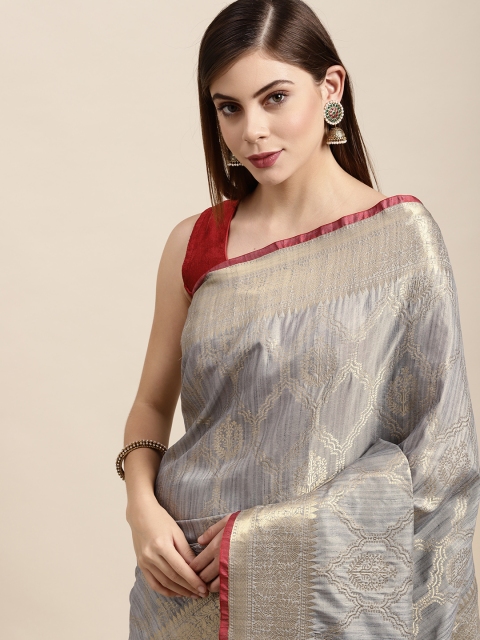 

SANGAM PRINTS Grey Woven Design Silk Blend Saree