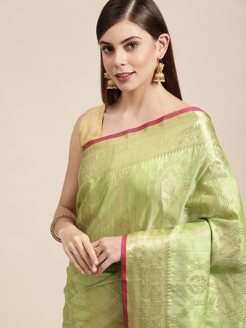 

SANGAM PRINTS Green Woven Design Silk Blend Saree