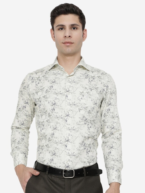 

METAL Men Beige Slim Fit Floral Printed Cotton Formal Shirt