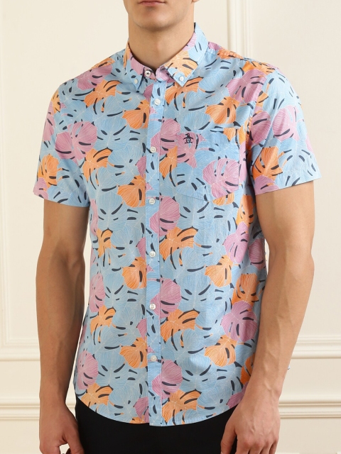 

Original Penguin Men Blue Slim Fit Printed Casual Shirt