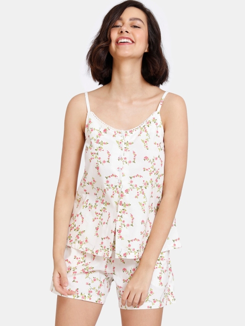 

Zivame Women White & Pink Printed Cotton Night suit
