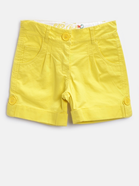 

612 league Girls Yellow Solid Shorts