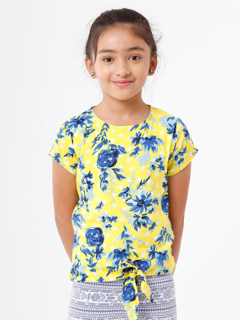 

De Moza Yellow Floral Print Extended Sleeves Top