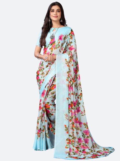 

Satrani Blue & Pink Floral Saree