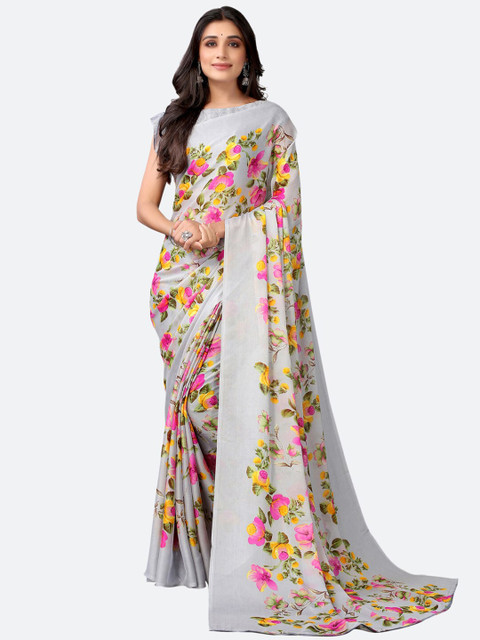 

Satrani Grey & Pink Floral Saree