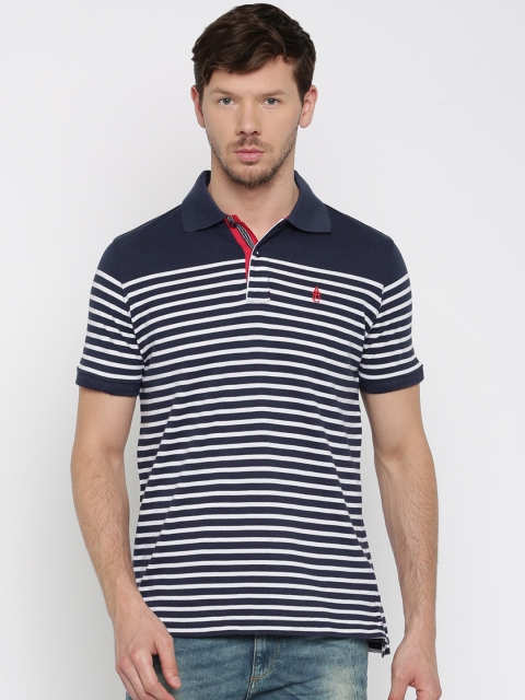 

ALCOTT White & Navy Striped Polo T-shirt, Navy blue