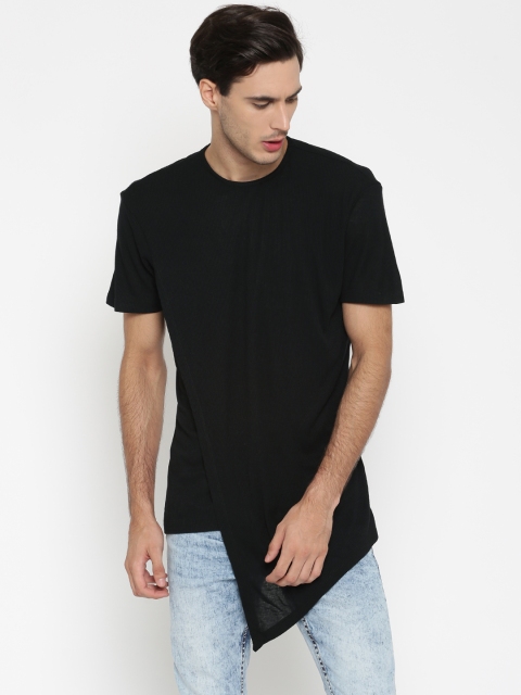 

ALCOTT Men Black Self-Striped Round Neck T-shirt