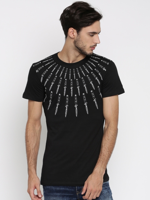 

ALCOTT Black Printed Round Neck T-shirt