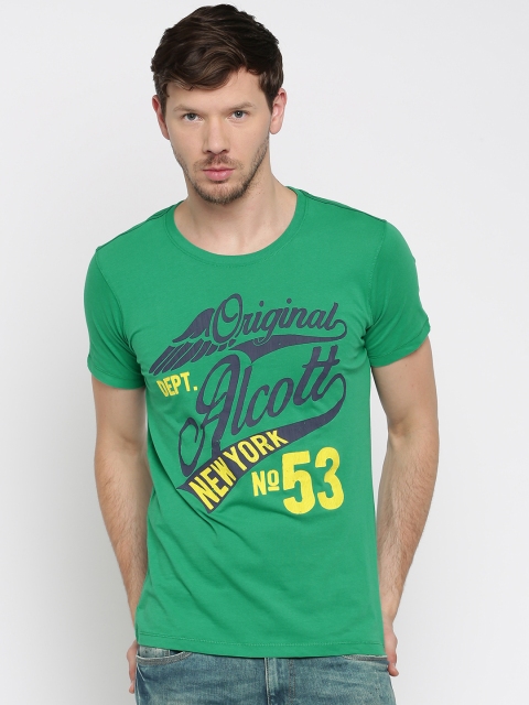 

ALCOTT Men Green Printed Round Neck T-shirt
