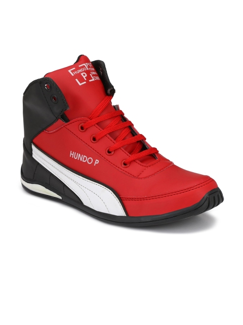

Hundo P Men Red & White Colourblocked Sneakers