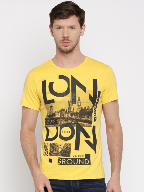 

ALCOTT Yellow Printed Pure Cotton T-shirt