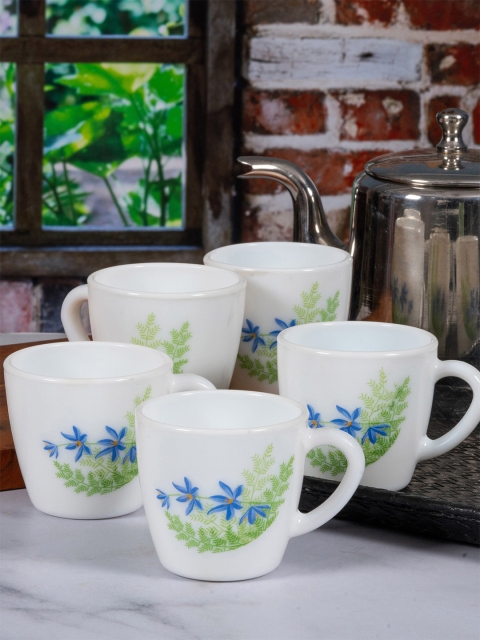 

Cello White & Green Floral Printed Opalware Glossy Set Of 6 Mugs Set of Cups and Mugs