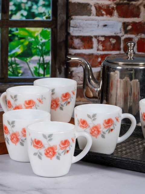 

Cello White & Pink Floral Printed Opalware Glossy Mugs Set of Cups and Mugs