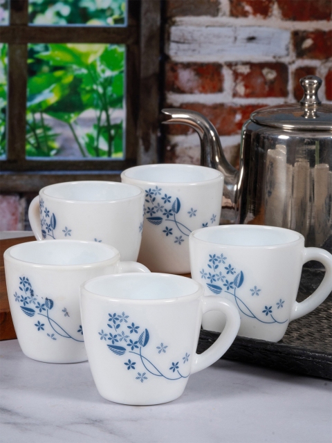 

Cello Set of 6 White & Blue Floral Printed Opalware Glossy Mugs