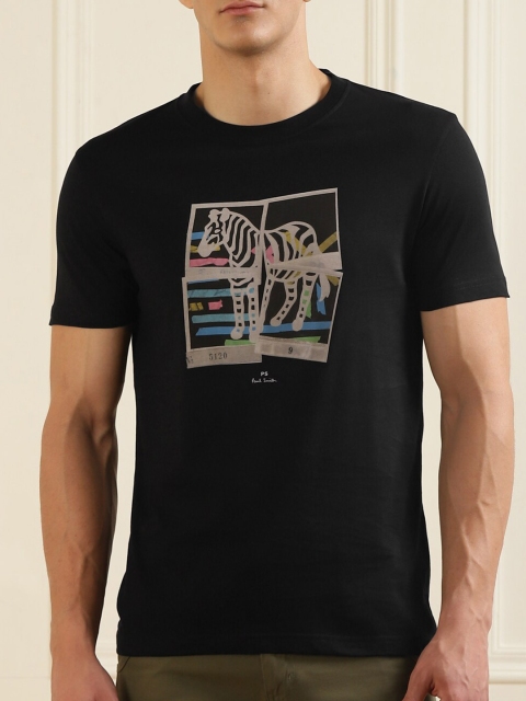 

PS By Paul Smith Men Black Graphic Printed Cotton T-shirt
