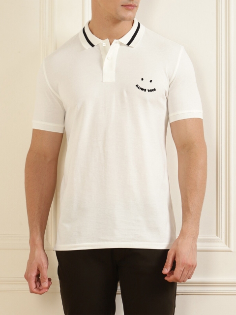 

PS By Paul Smith Men White Polo Collar Pure Cotton T-shirt