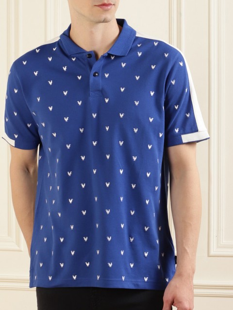 

Ted Baker Men Blue Printed Polo Collar Pure Cotton T-shirt