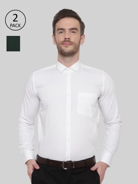 

Srey trends Men White & Green Set Of 2 Comfort Formal Shirt