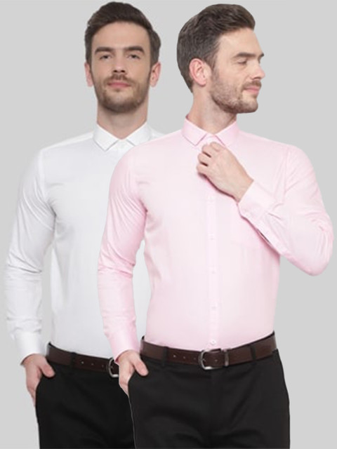 

Srey trends Men White & Pink Set Of 2 Comfort Formal Shirt
