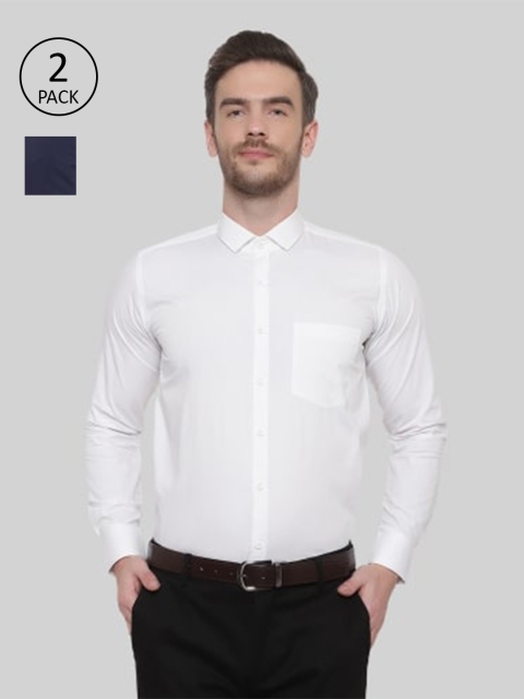

Srey trends Set of 2 Men White & Navy Blue Pure Cotton Comfort Formal Shirts
