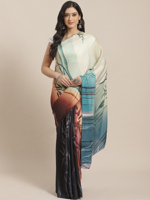 

Shaily White & Blue Floral Satin Saree