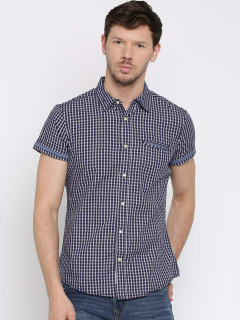 

ALCOTT Navy Checked Casual Shirt, Navy blue